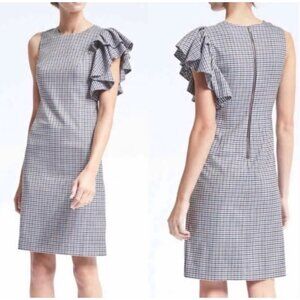 Banana Republic Sheath Dress Womens 4 Blue Brown Plaid Preppy Chic Career